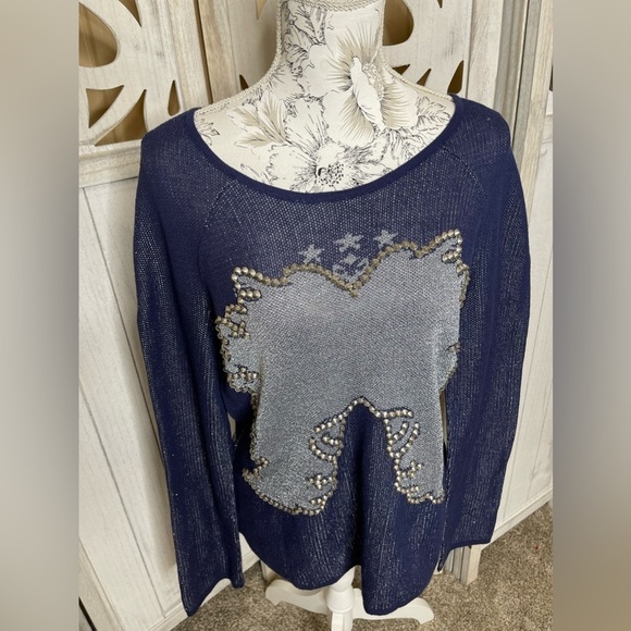 Cecilia Prado Top Blue Metallic Silver Studded Light Sweater Size XL Anthro - Picture 1 of 4